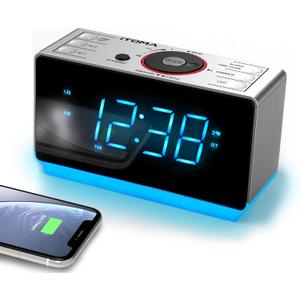 iTOMA Alarm Clock Radio with Bluetooth Speaker, FM Radio, Dual Alarm with Snooze, Large LED Display, Dimmer Control, USB Charging Output and Night Light CKS708