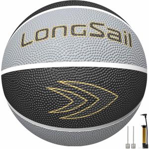 Full Size Basketball Rubber- Leather,Indoor-Outdoor-Pool,with Pump(Deflated) (Black/Gray Size 7 (29.5"))