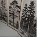 LHIUEM Large Vintage Sketch Tree Framed Wall Art Set,Antique Black and White Wall Decor,Nature Botanical Lake Artwork,Modern Wilderness Forest Art Prints for Living Room,Bedroom- 24"x36"x3