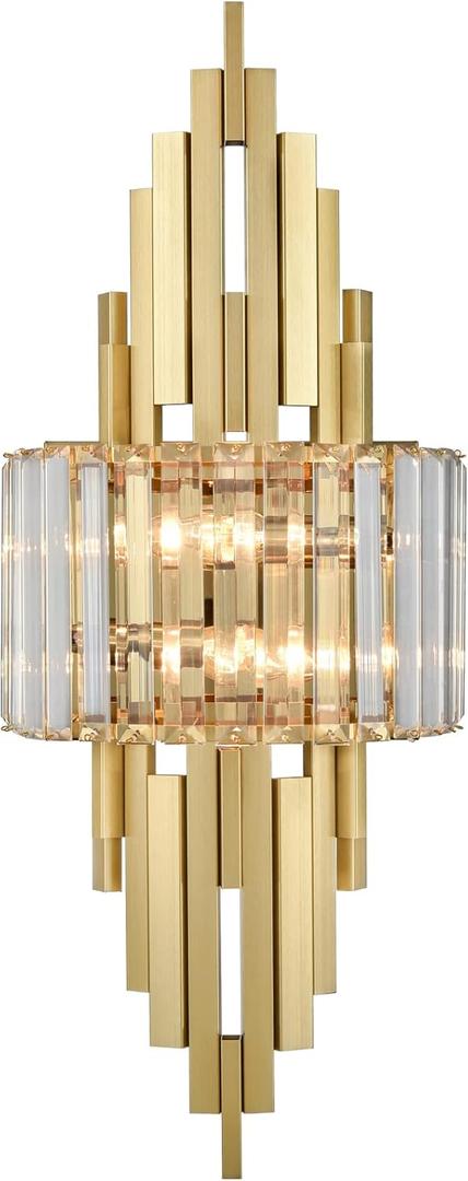 Modern Wall Sconces 2-Light Brushed Gold Wall Sconces Crystal Wall Light for Living Room Bedside Stairway Hallway