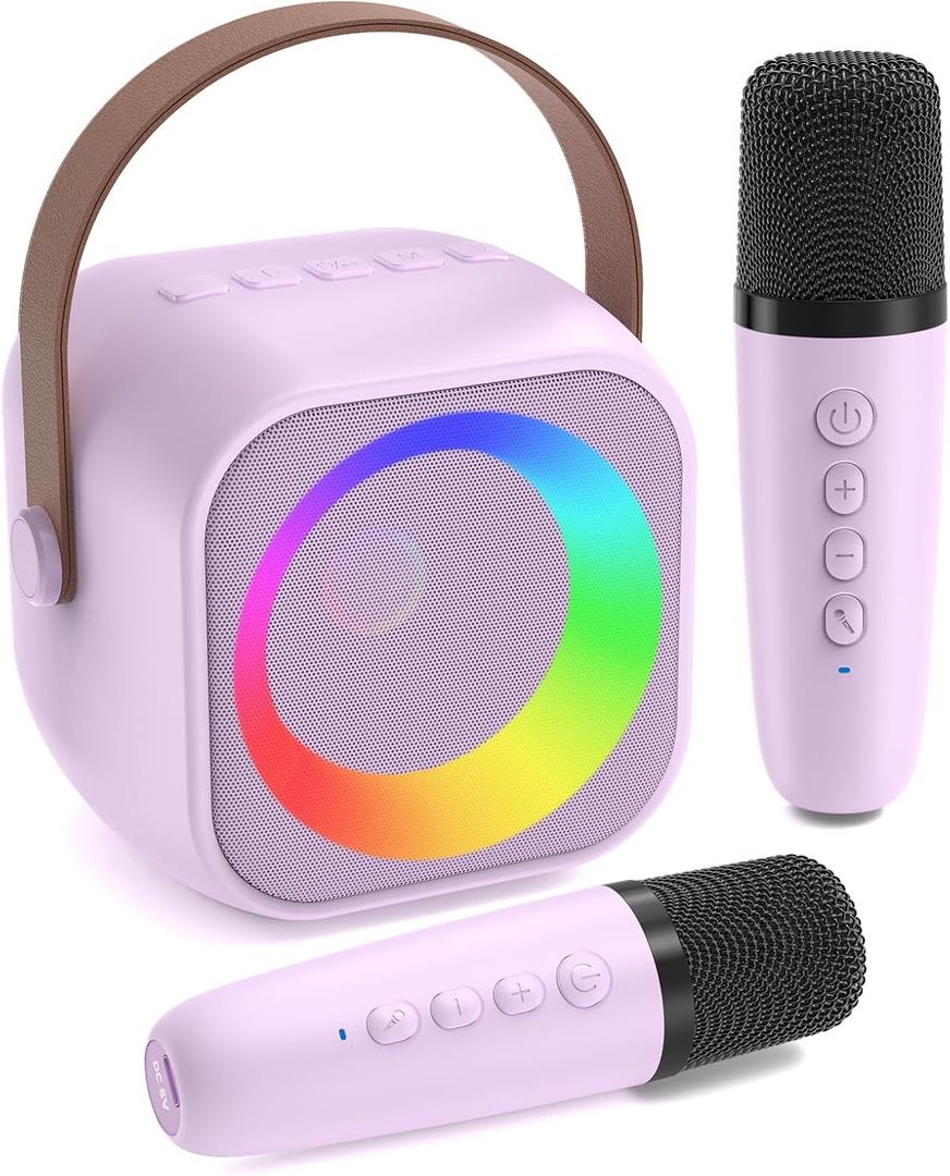 Jeefu Karaoke Machine for Kids, Toys for 3-12 Years Old Girls Gifts, Kids Karaoke Microphone Machine Toy, Best Fun Christmas Birthday Gifts for 5 6 7 8 9 10 11 Years Teens Girl Boys Purple 2 Mic