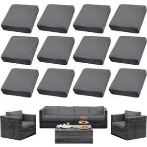 Outdoor Cushion Covers Set,12PCS Patio Furniture Couch Seat Slipcovers, Replacement for Sofa Sectional Chair(CoverOnly) (Grey)