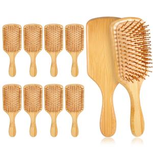 10 Pcs Bamboo Hair Brush Bulk, Hair Brushes Reduce Static Electricity Detangle Hairs Brushes for Women Wood Hairs Brushs Anti Tangle Paddle Brush for Women Men and Children(square)