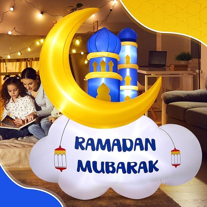 5.9FT Ramadan Inflatable Outdoor Decorations Moon Eid Mubarak Inflatables Blow up Muslim Holy Celebration Decor with LED Lights Muslim Islamic Blow up for Holidays Yard(Chic)