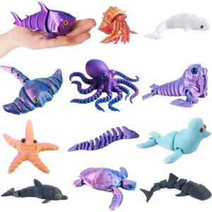 3D Printed Sea Animals Toys - 12Pcs Larger Articulated Fidget Toys for Kids - Flexible Ocean Creatures for Birthday Party Favors Goodie Bags Desk Decor- Fun Educational Gift for Boys & Girls