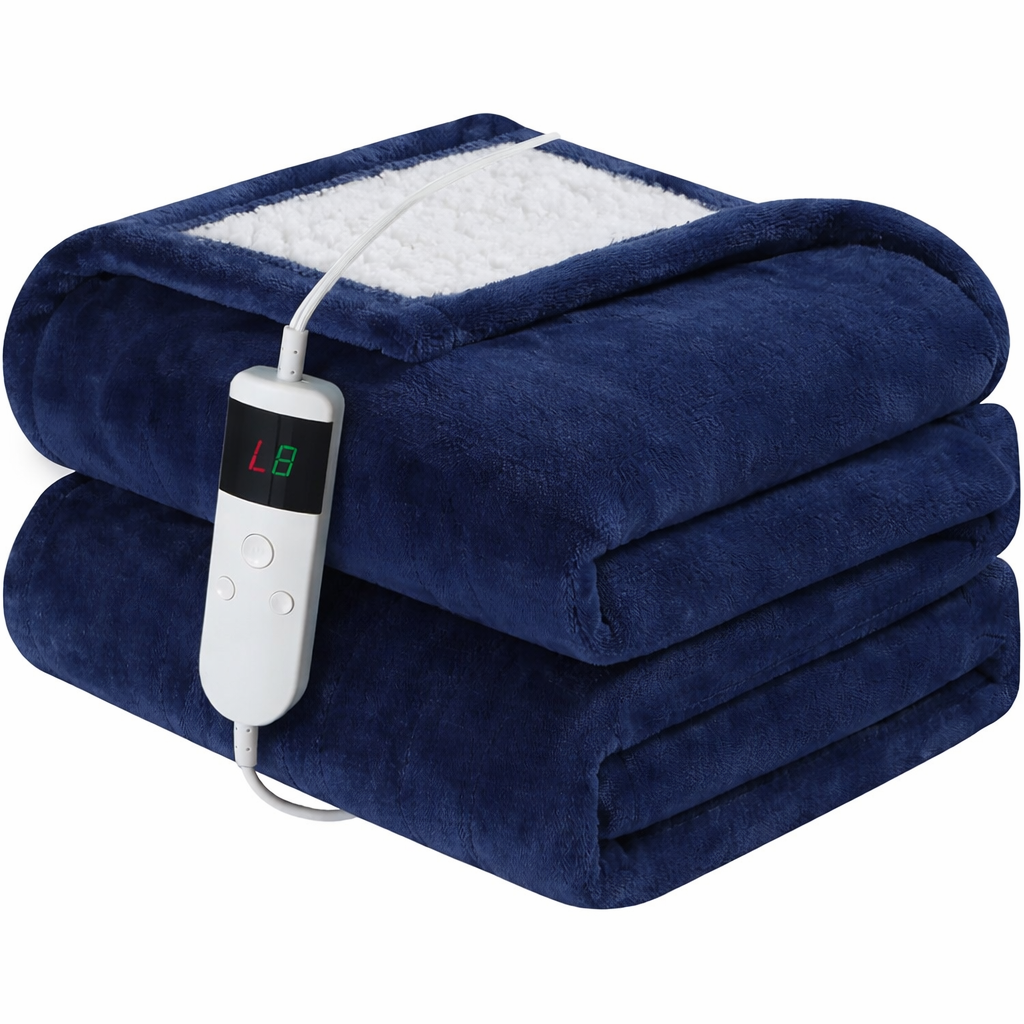 Electric Heated Blanket Full Size 72''x84'' Soft Flannel & Sherpa Electric Blanket with 10 Heating Levels, Automatically Shut Down After 8h with Overheat Protection, Machine Washable 