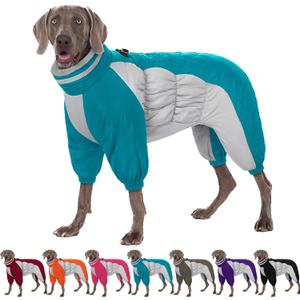 AOFITEE Fullbody Dog Coat Warm Fleece Dog Jacket, Windproof Dogs Winter Coat with Harness Built in, Reflective Turtleneck Dogs Snowsuit Puffer Jacket, Four Legged Snow Suit for X-Large Pet (Turquoise,  X-Large)