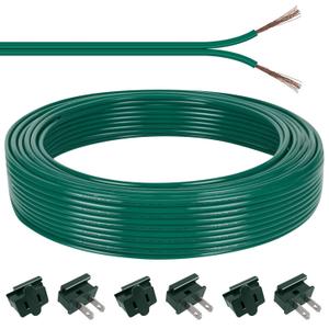 60FT SPT-1 Christmas Electrical Wire with 6pcs Vampire Plugs, 18/2 Gauge Low Voltage Extension Cord, 18 AWG 2-Conductor Flexible Wire for Outdoor Holiday Lights, Landscape Lighting
