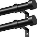KAMANINA Curtain Rods 2 Pack, Heavy Duty Curtain Rod for Windows 66 to 120 Inch, 1 Inch Black Modern Drapery Rods with End Cap (32"-120", 2Pack)