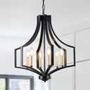 Black Chandelier Light Fixture, 6-Light Dining Room Chandelier Modern Farmhouse Black and Gold Pendant Light Fixture, Large Chandeliers for Living Room Kitchen Bedroom Foyer Entryway
