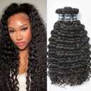 ASHINE Human Hair Bundles Deep Wave Unprocessed Cambodian Raw Hair 18 20 22 Inch, Flip Over Quick Weave Wet and Wave Bundles for Women Natural Black
