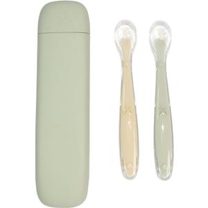 LITTLE RAWR Silicone Baby Feeding Spoons with Storage Box, First Stage Infant Soft-Tip Easy on Gums I Training Spoon Self | Utensils Supplies (Green)