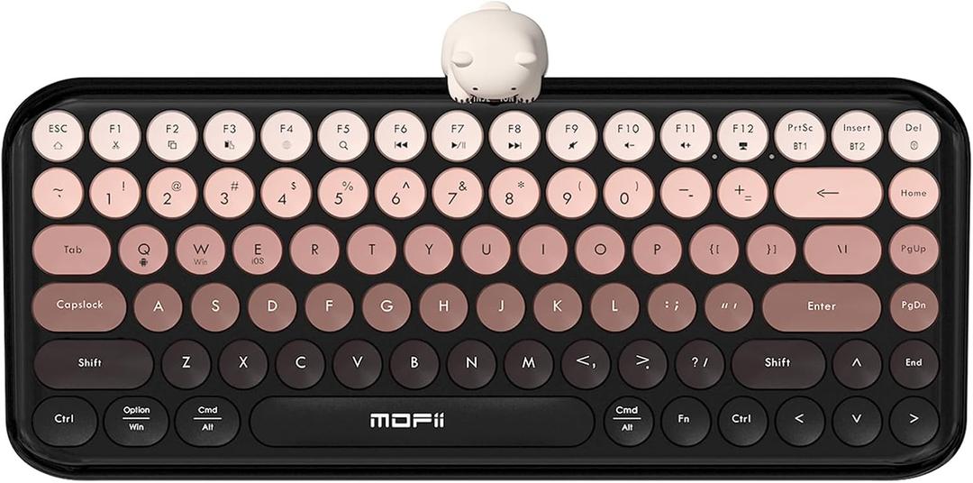 Lomiluskr Colorful Wireless Keyboard, Bluetooth/2.4G Dual Mode, Compact TKL Quiet Membrane Keyboard, Cute Gradient Retro Round Keycaps, Compatible with PC/Laptop/Tablet/Smartphone (Black)