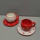 Havawish 2 Pack Valentine's Day Ceramic Coffee Mug with Saucer Set, 12oz Cute Creative Love Heart Tea Cups with Handle for Valentine's Day Galentine's Gift Wedding Anniversaries Party Supplies (Red/White)