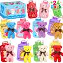 MUKOSEL 24 Pcs Valentines Day Gifts for Kids Classroom with Valentines Cards Mini Bears Plush Toys, Bulk Girls Boys Kids Valentines Day Gifts for School Class Party Favors Exchange Prize