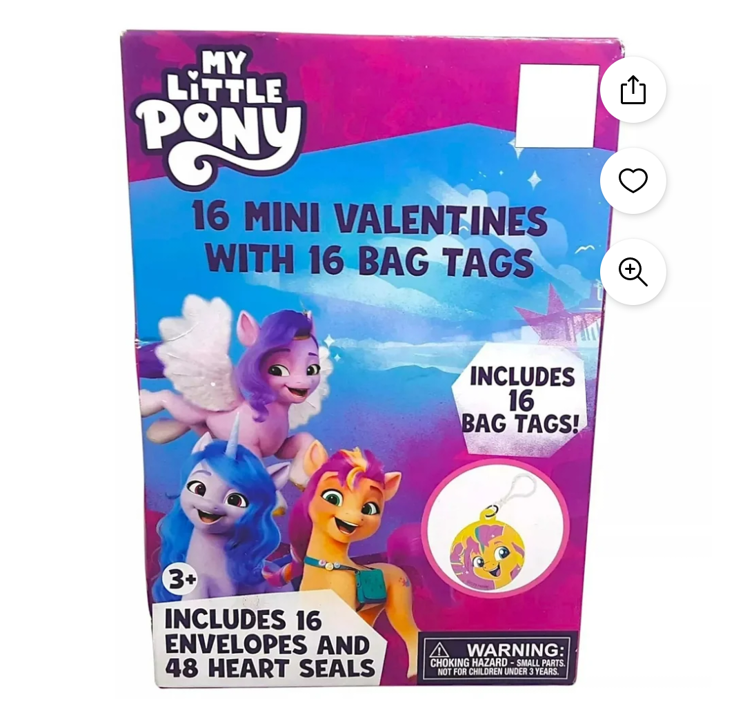 My Little Pony Valentine Kiddie Cards with Bonus Bag Tags, Purple, Blue, 16 Count 4 Packs