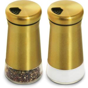 Stainless Steel Salt and Pepper Shakers,Salt Shaker Clear Bottom Jar Bottle Container with Stainless Steel Top,with Adjustable Pouring Hole for Kitchen, Cooking Table, Camp (Copper plating Double)