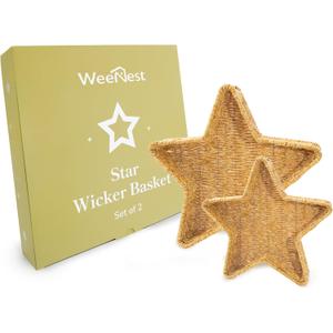Star Wicker Basket, Rattan Basket, Decorative Basket, Star Plates, Woven Basket for Gifts, Christmas Stars, Christmas Serving Dishes and Platters, Oat milk, Resin Wicker Set of 2