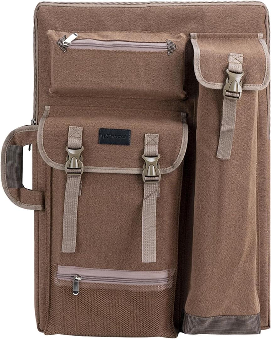TRANSON Art Portfolio Case Artist Backpack Canvas Bag Large 26 x 19.5 (Brown)