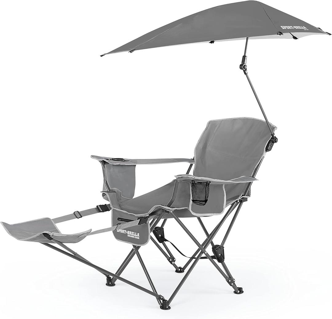 Sport-Brella Beach Chair with UPF 50+ Adjustable Umbrella,Grey