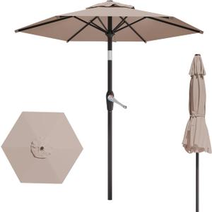 7.5FT Patio Umbrella Table Market Umbrella w/Tilt and Crank Heavy-Duty Round Outdoor Umbrellas for Garden, Deck, Backyard, Pool and Beach, Khaki