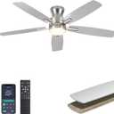 Ohniyou Ceiling Fans with Lights, 52'' Low Profile Ceiling Fan with Light and Remote/APP Control, Modern Flush Mount Ceiling Fan for Indoor Bedroom Living Room, Dimmable, Qiuet DC Motor, Silver