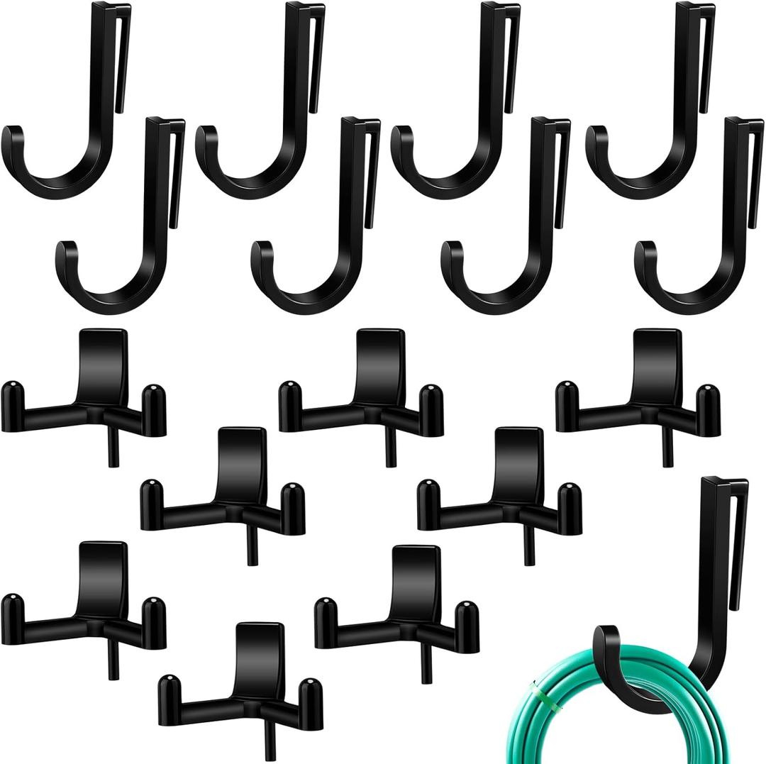 16 Pcs J/V Shed Storage Hooks Shed Accessories for Hanging Storage Garage Shelves Organizer Accessories Parts, Storages Sheds Replacement Screws, Brackets and Hooks(Black)