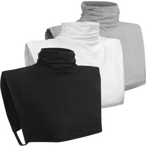 Women's Pleated Fake Turtleneck Dickey Detachable Collar Dickey Half Top Mock Blouse Collar Shirts (One Size-Large, Black+white+grey)