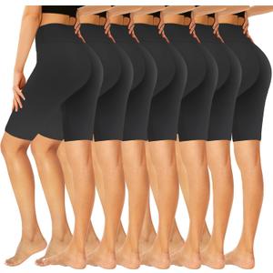 GROTEEN 7 Pack High Waisted 8'' Biker Shorts for Women - Buttery Soft Black Workout Yoga Running Spandex Yoga Shorts, XXL