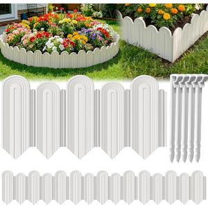 Ruppence 40Pcs 42ft (5.5'' Exposed Height) Landscape Edging Border, Flowerbed Garden Edging Border, Bendable Plastic Lawn Edging,White Flower Bed Edging Borders for Landscaping