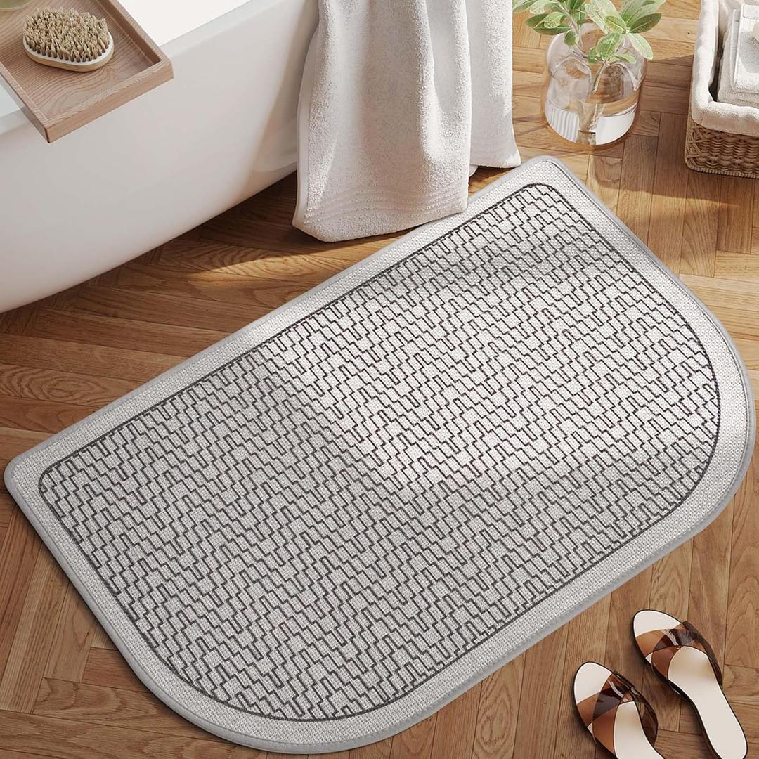 YDKGL Ultra Thin Bathroom Rugs Mat Quick Dry Absorbent Non Slip Bath Mat Bath Mats for Bathtub Mat Bathroom Carpet Fit Under Door Washable Floor Rubber Half Round Bath Rugs Grey 16x24