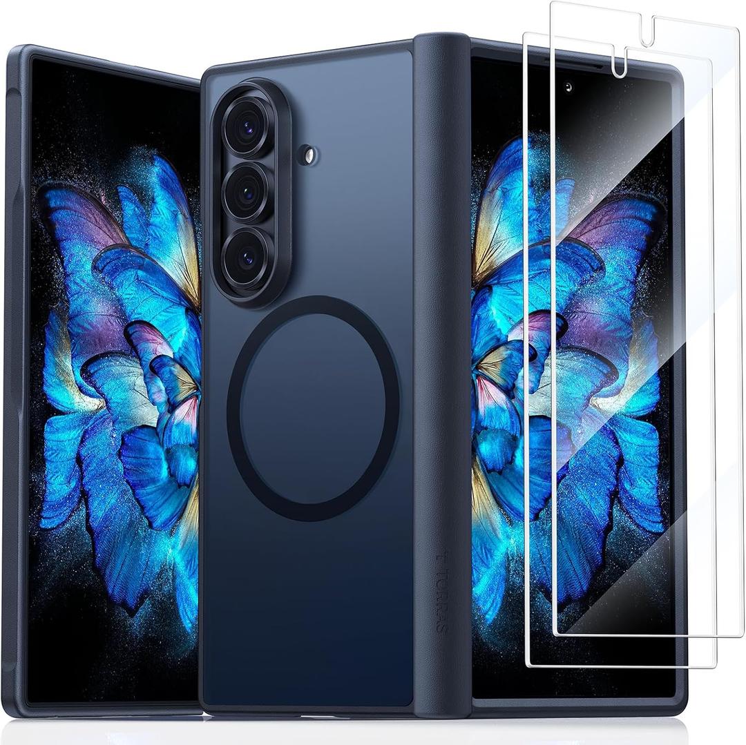 TORRAS Upgraded Magnetic Shockproof for Samsung Galaxy Z Fold 7 Case with Screen Protector, Fit for MagSafe, 4X Military Grade Hinge Protection, Translucent Slim Case for Samsung Z Fold 7, Black