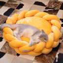 CHEERPALS Weave Cat Bed for Indoor Cats,Cute Pet Bed with Washable Cushion Fluffy Kitty Bed for Small Dog(Eggshell Yellow)