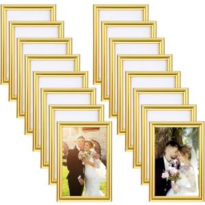 16 Pcs 4 x 6 Picture Frames, Gold Modern Simple Designed Photo Frame for Pictures with Resin Glass for Wall Mount Tabletop Display Home Office Hotel Decoration (Gold)