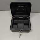 KYODOLED Medium Cash Box with Removable Money Tray, Key Lock Metal Storage Box with 2 Keys & Portable Handle, Safe Cash Drawer, 7.87"x 6.30"x 3.54", Black