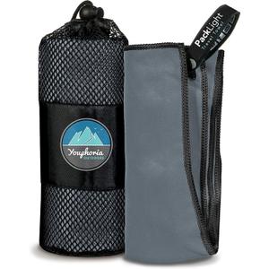 Youphoria Microfiber Travel Towel Fast Drying Lightweight - Quick Dry Towel for Camping, Beach, Backpacking, Hiking & Sport (Gray/Black)