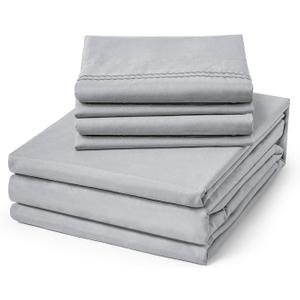 ClevaHome Queen Size Sheets - 6 Piece Soft Breathable Luxury Bed Sheet Set - Shrinkage & Fade Resistant Embroidered Bedding Sheet with 14-inch Deep Pocket, 2 Extra Pillowcases (Queen, Misty Grey)