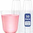 WELLIFE 12 oz Clear Plastic Cups, 50 Pcs Disposable Wine Glasses Stemless Cocktail Punch Cups for Party Cold Drinking Wedding, Picnic, Valentine's Day, Easter