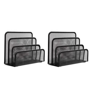 wishacc Folder Holder Desk, 2 Pack Mail Organizer Letter Holder for Desk Metal Mesh with 3 Vertical Upright Compartments