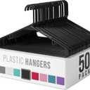 Plastic Hangers 50 Pack Black - Clothes Hangers - Makes The Perfect Coat Hanger and General Space Saving Hangers for Closet and New Apartment Essentials - Percheros Ganchos para Colgar Ropa Hangars