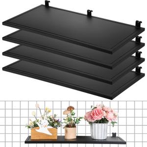 Zonon 4 Pack Gridwall Shelf Metal Grid Wall Panel Display Stand Heavy Duty Shelves Gridwall Accessories for Home Retail Store Art Fair Display Wall Craft Show Trade Show Business(24'' X 12'',Black)