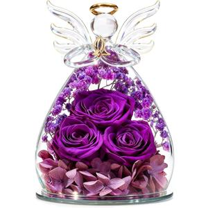 Beferr Valentines Day Rose Gifts for Her Women Mom Gifts for Birthday, Fresh Flowers for Delivery Forever Preserved Rose in Glass Angel Figurine, for Grandma Wife Daughter Girlfriend