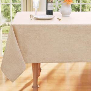 Smiry Rectangle Faux Champagne Table Cloth, Waterproof Burlap Fabric Tablecloth, Washable Decorative Farmhouse Table Covers for Kitchen, Dining, Parties, 52x70, Champagne