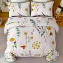 Dobuyly Floral Quilt Set Queen Size, Green Yellow Botanical Flower Quilt Bedding Set 3 Pieces, Soft Lightweight Microfiber Bedspread Coverlet Set for All Season, 96"x90"