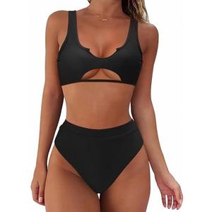 SUUKSESS Women Cutout Bikini Sets Push Up High Waisted Swimsuits 2 Piece Large