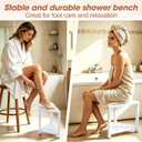 Corner Shower Stool with Storage Shelf, HDPS Waterproof Shower Foot Rest for Shaving Legs, 2-Tier Triangle Bathroom Stool for Inside Shower, Non-Slip Small Shower Bench, White