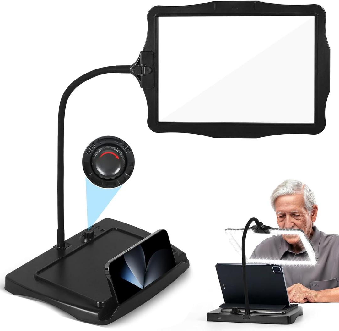 Magnifying Glass with Light and Stand 50 Ultra-Bright LEDs Large Magnifying Lamp with Light Magnifying Glass on Stand Hand-Free with 360 Flexible Gooseneck for Close Work Reading Repair Crafts (Black)