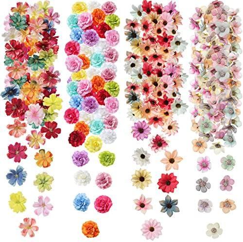 Cindeer 217 Pcs Mini Fake Flowers for Crafts Bulk Fake Flower Heads Craft Rose Daisy Small Silk Artificial Faux Decorations Flower for Art Wedding Summer Decorations, 2-4 cm(Charming Color)