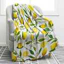 Jekeno Lemon Floral Blanket Yellow Fruits Green Leaves Print Gifts for Women Kids Girls Home Bedroom Living Room Decor Soft Cozy Lightweight Throw Blankets White 50"x60"