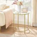 VASAGLE Round Side Tables, Set of 2, Glass End Tables with Metal Frame, Gold Coffee Tables with Modern Style, for Living Room, Balcony, Bedroom, Gold Color